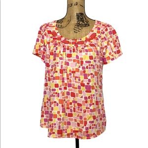 Kasper Colorful Pebble Shapes Scoop Neck Blouse 10